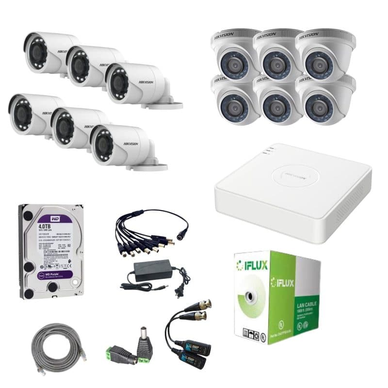Kit Hikvision con 12 Cámaras 2MP y Disco Duro 4TB
