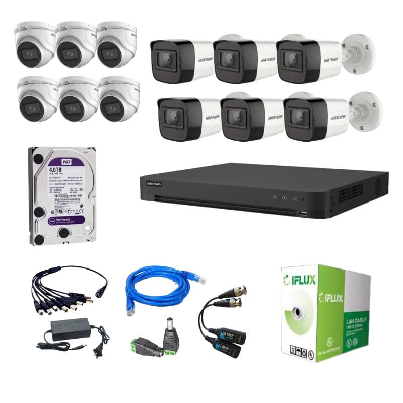 Kit Hikvision 12 Cámaras 8MP con Disco Duro 4TB