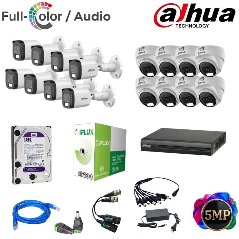 Kit Dahua 16 cámaras 5MP FullColor con audio y disco duro 4TB