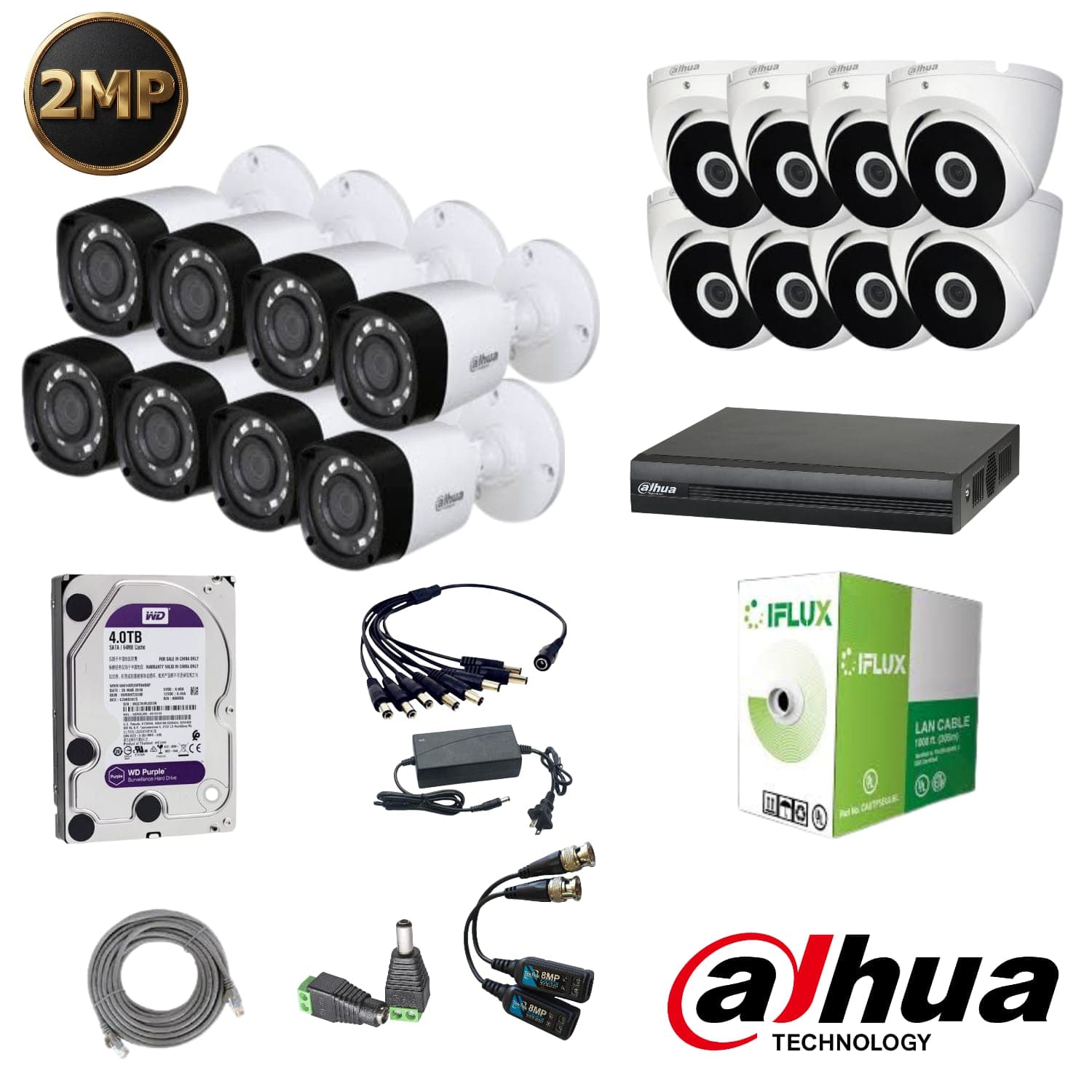 Kit Dahua con 16 Cámaras 2MP y Disco Duro 4TB