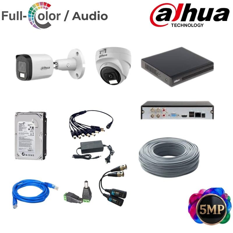 Kit Dahua 2 cámaras 5MP FullColor con audio y disco duro 500GB