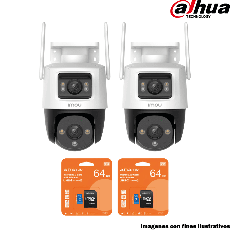 KIT DE 2 CAMARA WIFI IMOU IPC-S7XN-10M0WED CRUISER DUAL 10MP CON MICRO SD 64GB