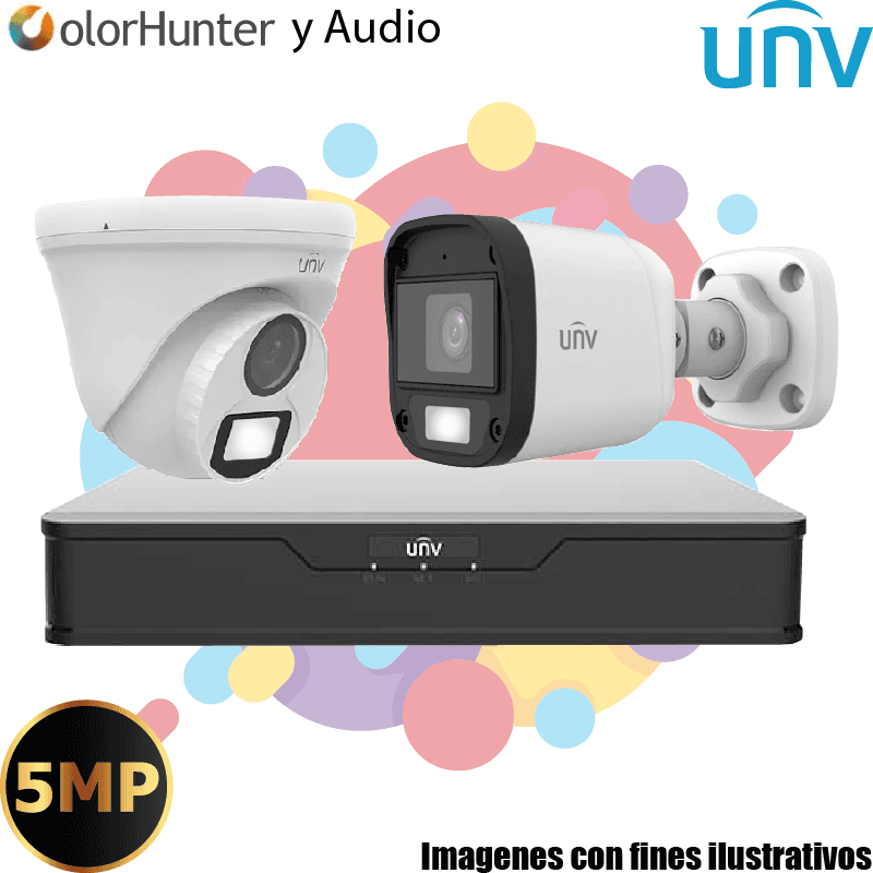 Kit UNV 2 Cámaras 5MP ColorHunter con Audio y 500GB