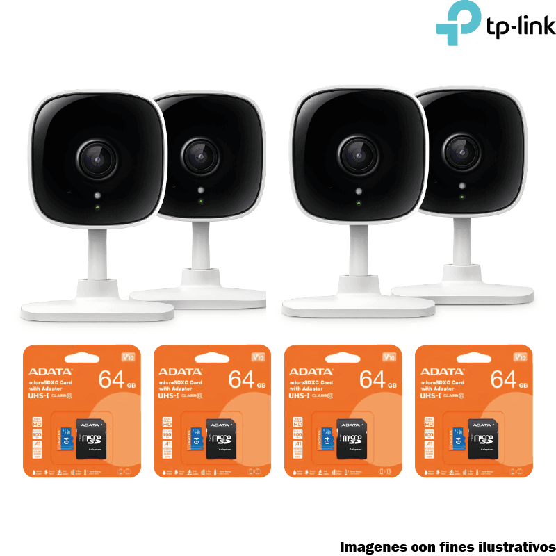Kit 4 Cámaras WiFi TP-Link Tapo C110 3MP con MicroSD 64GB