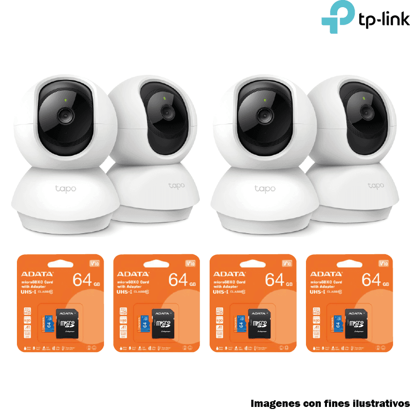 Kit 4 Cámaras WiFi TP-Link Tapo C210 3MP con MicroSD 64GB