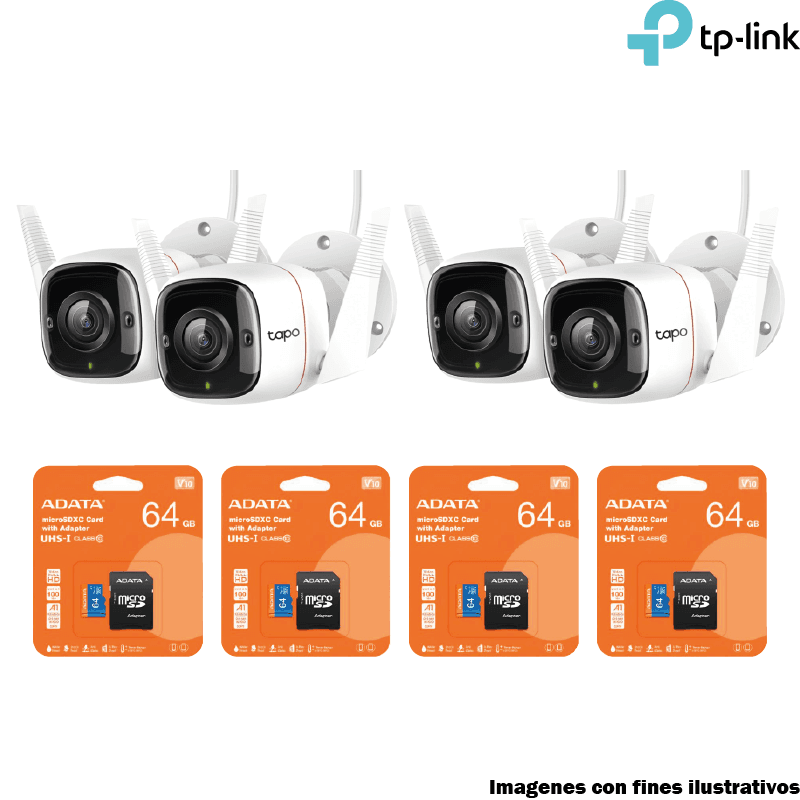 Kit 4 Cámaras WiFi TP-Link Tapo C310 3MP con MicroSD 64GB
