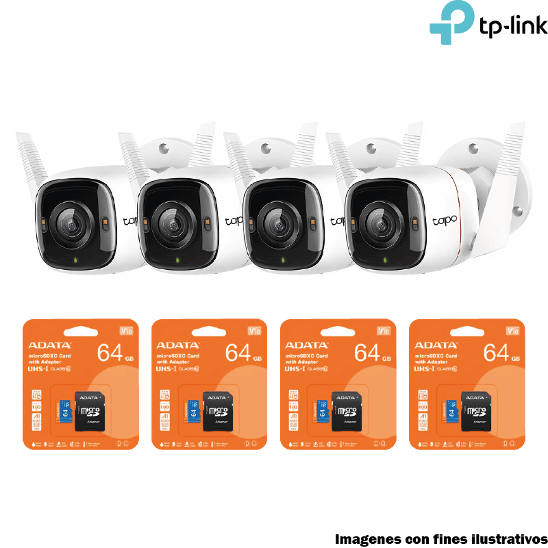 Kit 4 Cámaras WiFi TP-Link Tapo C320WS 2K con MicroSD 64GB