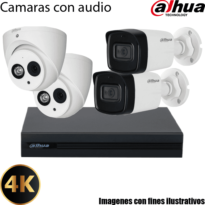 Kit Dahua de 4 Cámaras 8MP con Audio y Disco 2TB