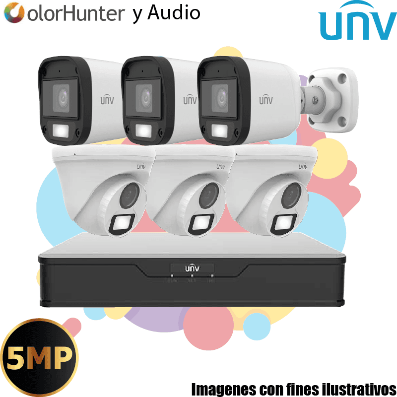 Kit UNV 6 Cámaras 5MP ColorHunter con Audio y 1TB