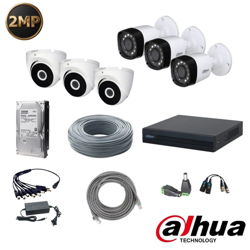 Kit Dahua con 6 Cámaras 2MP y Disco Duro 1TB