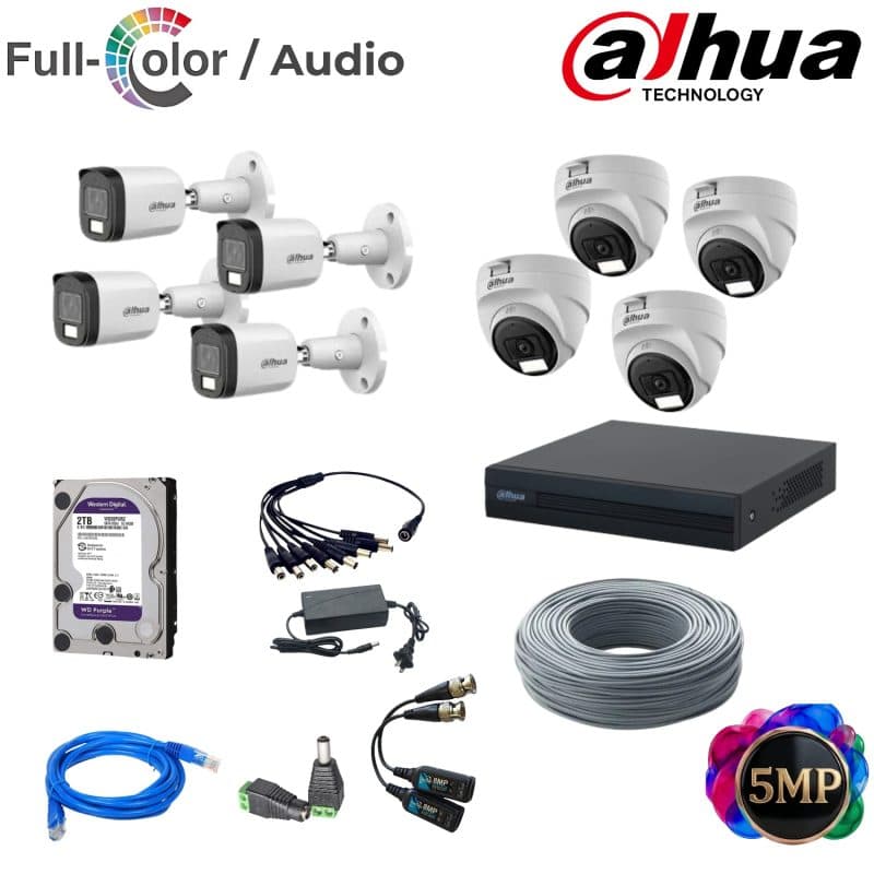 Kit Dahua 8 cámaras 5MP FullColor con audio y disco duro 2TB