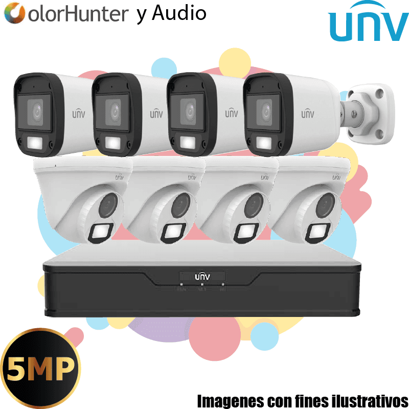 Kit UNV 8 Cámaras 5MP ColorHunter con Audio y 2TB