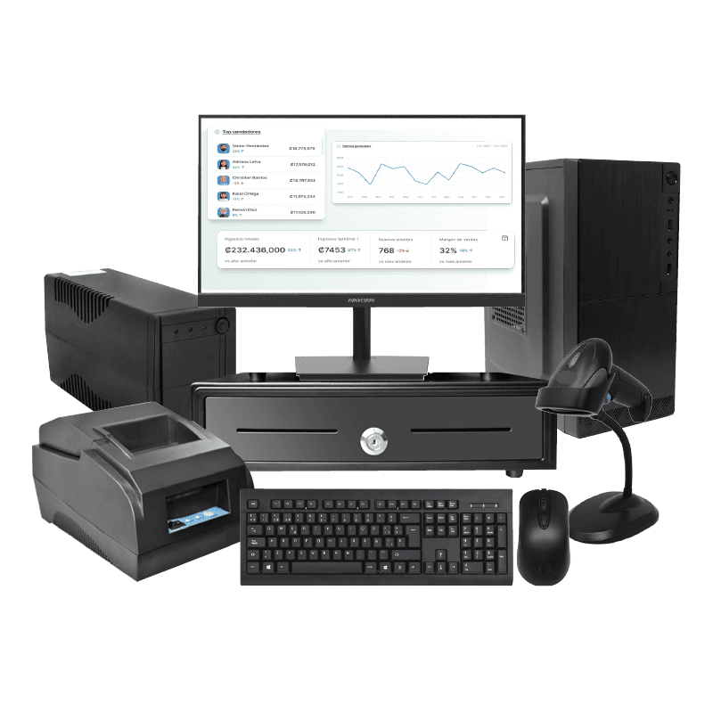 Combo Punto de Venta con PC Monitor Lector Impresora Caja de Dinero y UPS