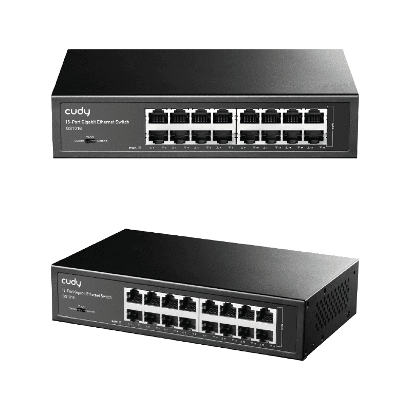 SWITCH CUDY GS1016 16 PUERTOS GE 10/100/1000 ESCRITORIO/RACK (NO ADMIN)