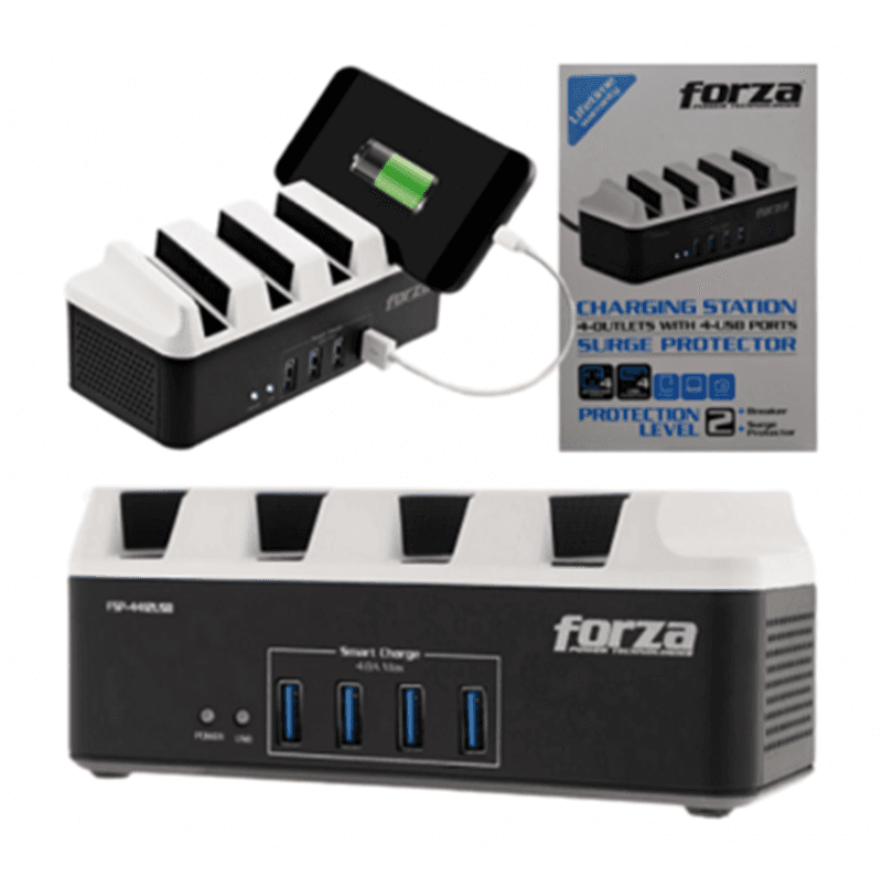 SUPRESOR DE PICOS FORZA IFSP-4412USB AC 110/220V 4 Tomas 4 USB Phone Holder