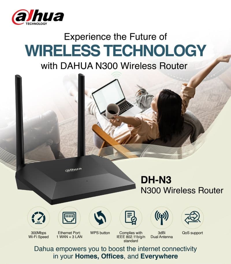 ROUTER DAHUA N3 INALAMBRICO 300MBPS 2,4GHZ 1WAN/3LAN 10/100