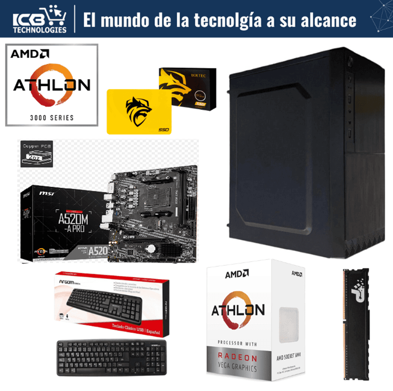PC AMD Athlon 3000G 8GB RAM 256GB SSD para Oficina y Hogar