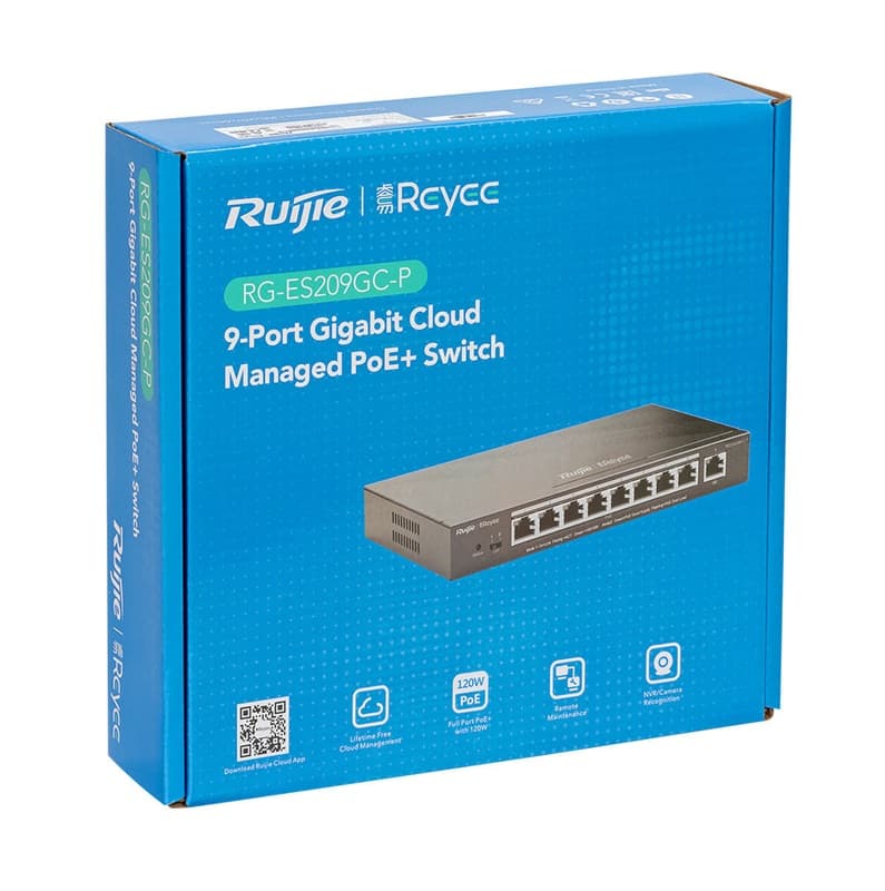 SWITCH RUIJIE-REYEE RG-ES209GC-P 8GE POE+/1GE UPLINK 120W 4KV VLAN LOOP PREVENTION REMOTE BOOT CLOUD