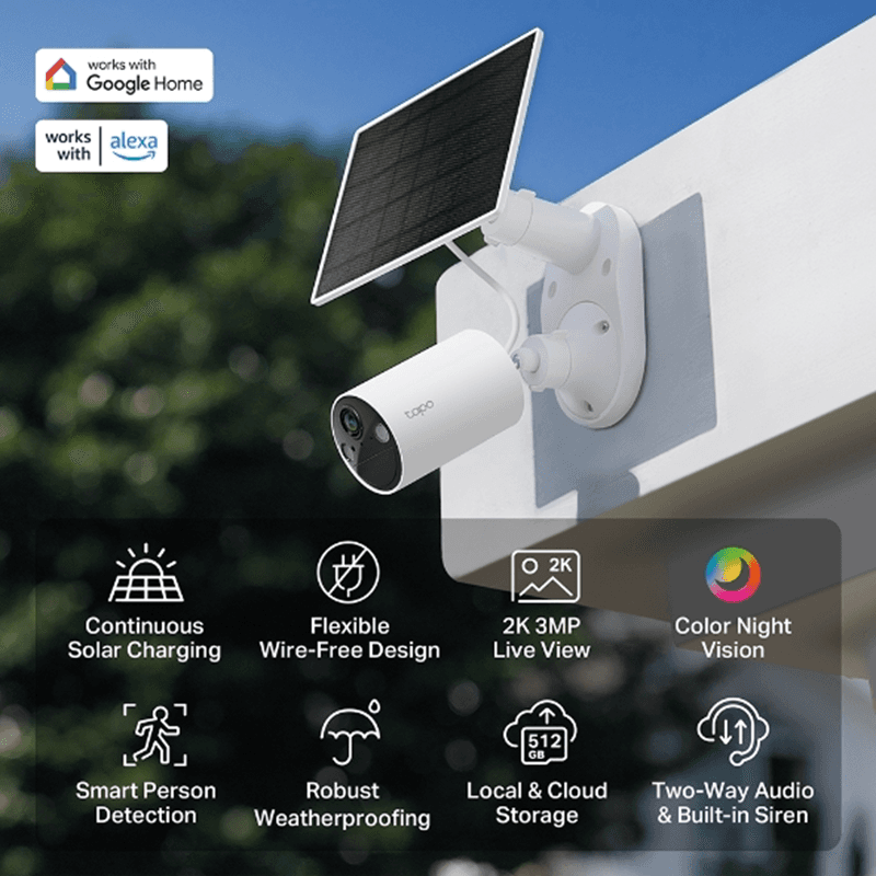 Cámara WiFi TP-Link Tapo C410 2K 3MP Lente Fijo IR con Panel Solar