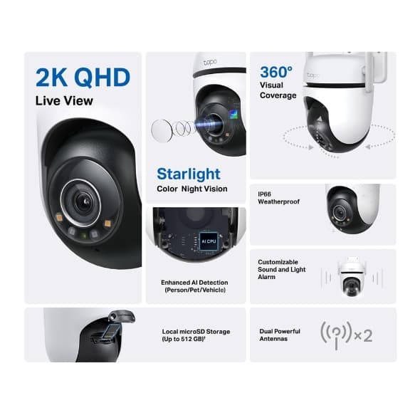 Cámara WiFi TP-Link Tapo C520WS 4MP PT/FC con Audio e IP66