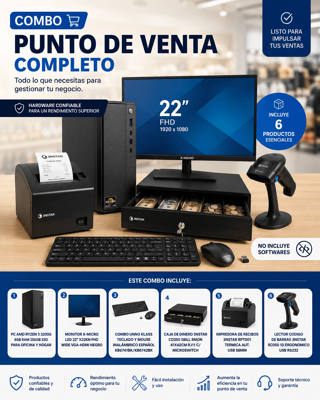 COMBO PUNTO DE VENTA COMPLETO **HARDWARE**