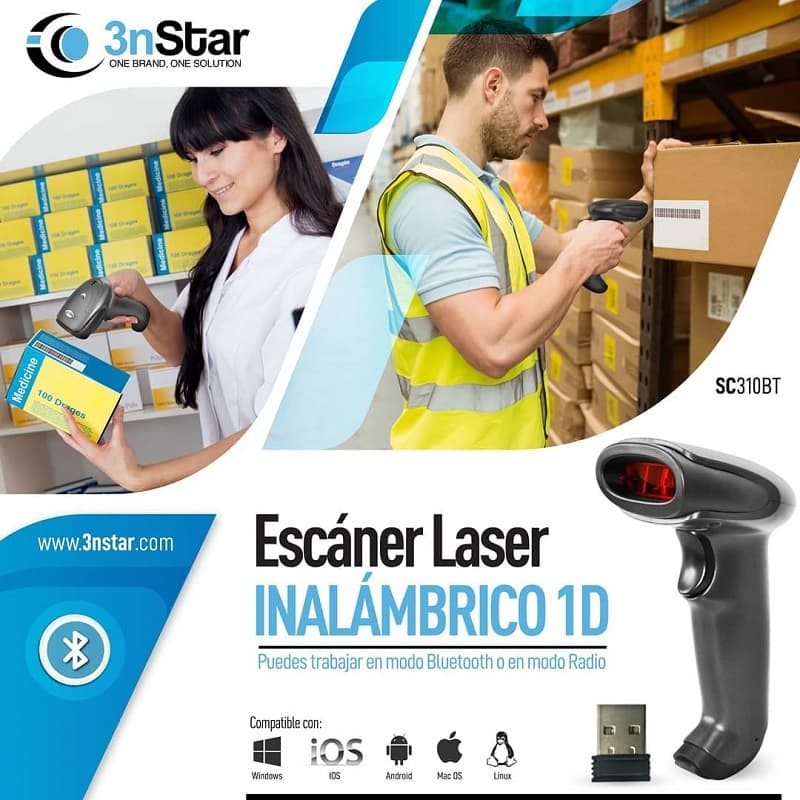 Lector de Código de Barras 3NStar SC310BT 1D Wireless USB 100mts