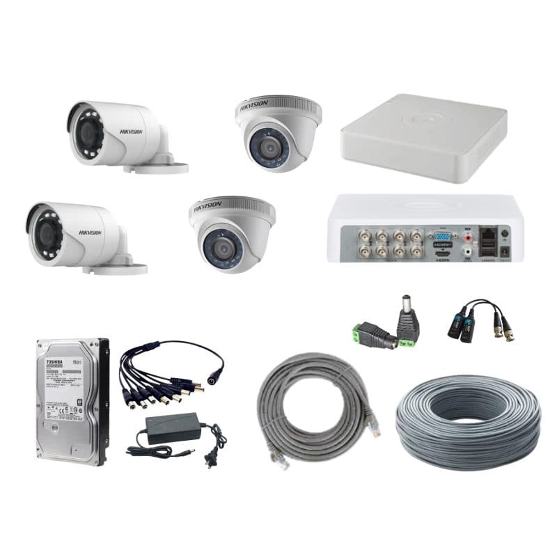 Kit Hikvision con 4 Cámaras 2MP y Disco Duro 1TB