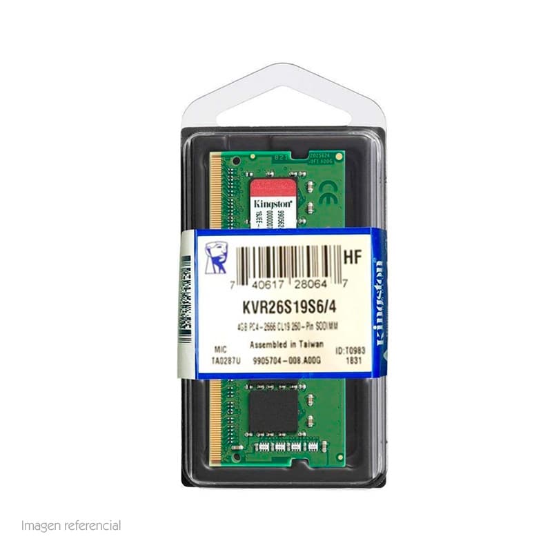 Memoria p/Portatil Kingston DDR4 2666MHz 4GB CL19 SO-DIMM KVR26S19S6/4
